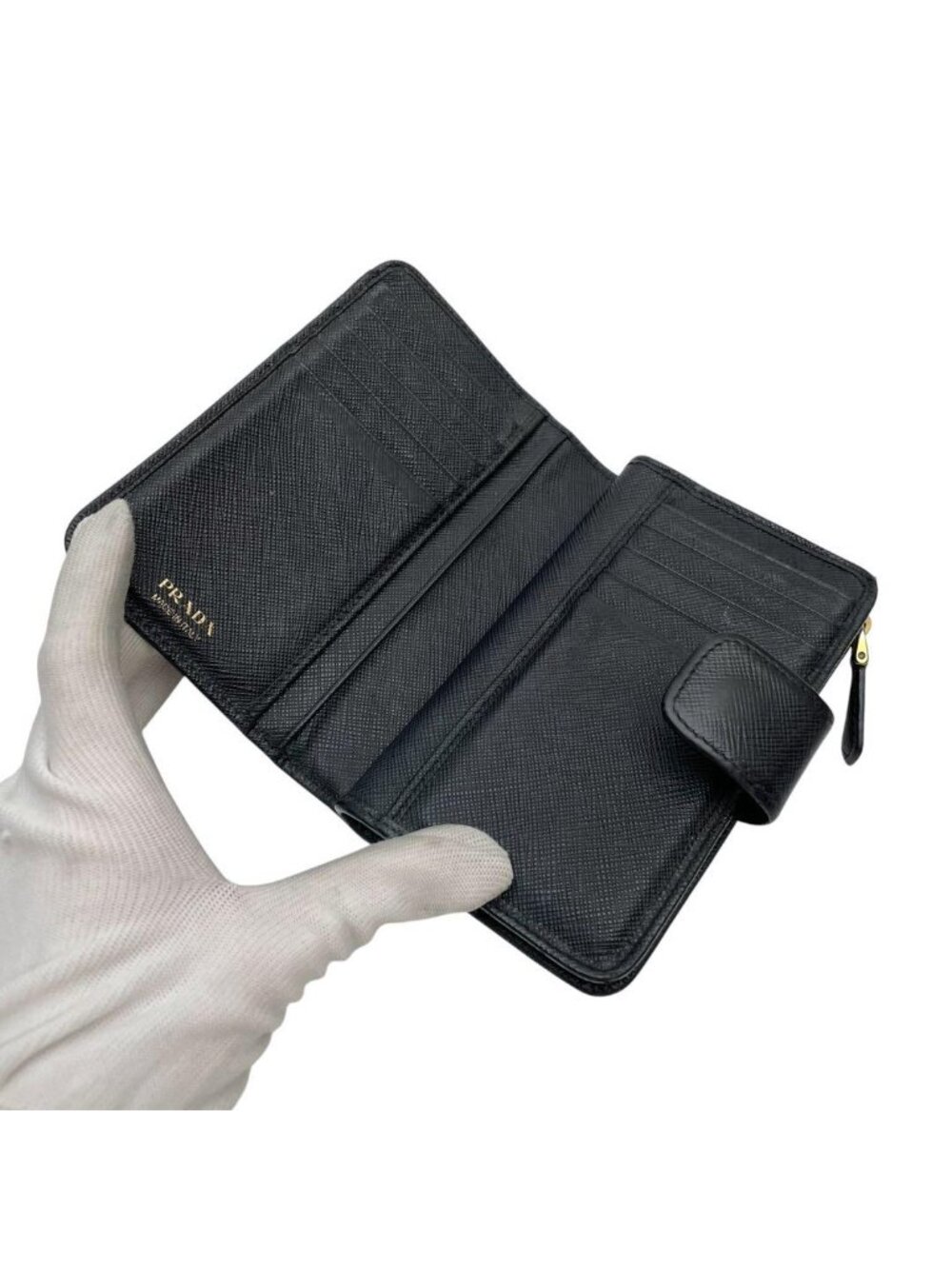 Prada Saffiano Leather Bifold Wallet Black Compact - Picture 4 of 10